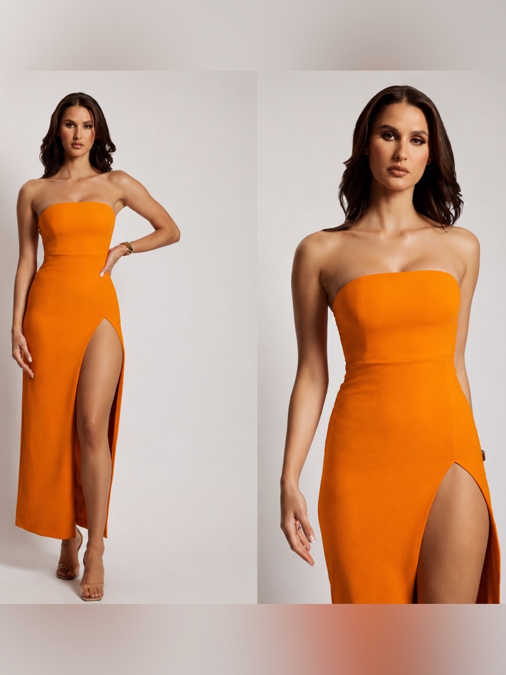 NWT Meshki Rachel Strapless Split Front Maxi Dress Mandarin Orange M